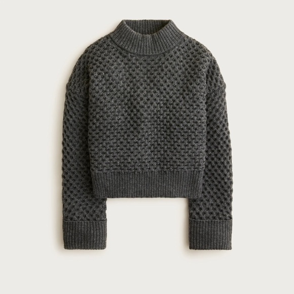 J. Crew Honeycomb Mockneck Sweater in Wool Blend Charcoal NWT Size Medium - Picture 2 of 14